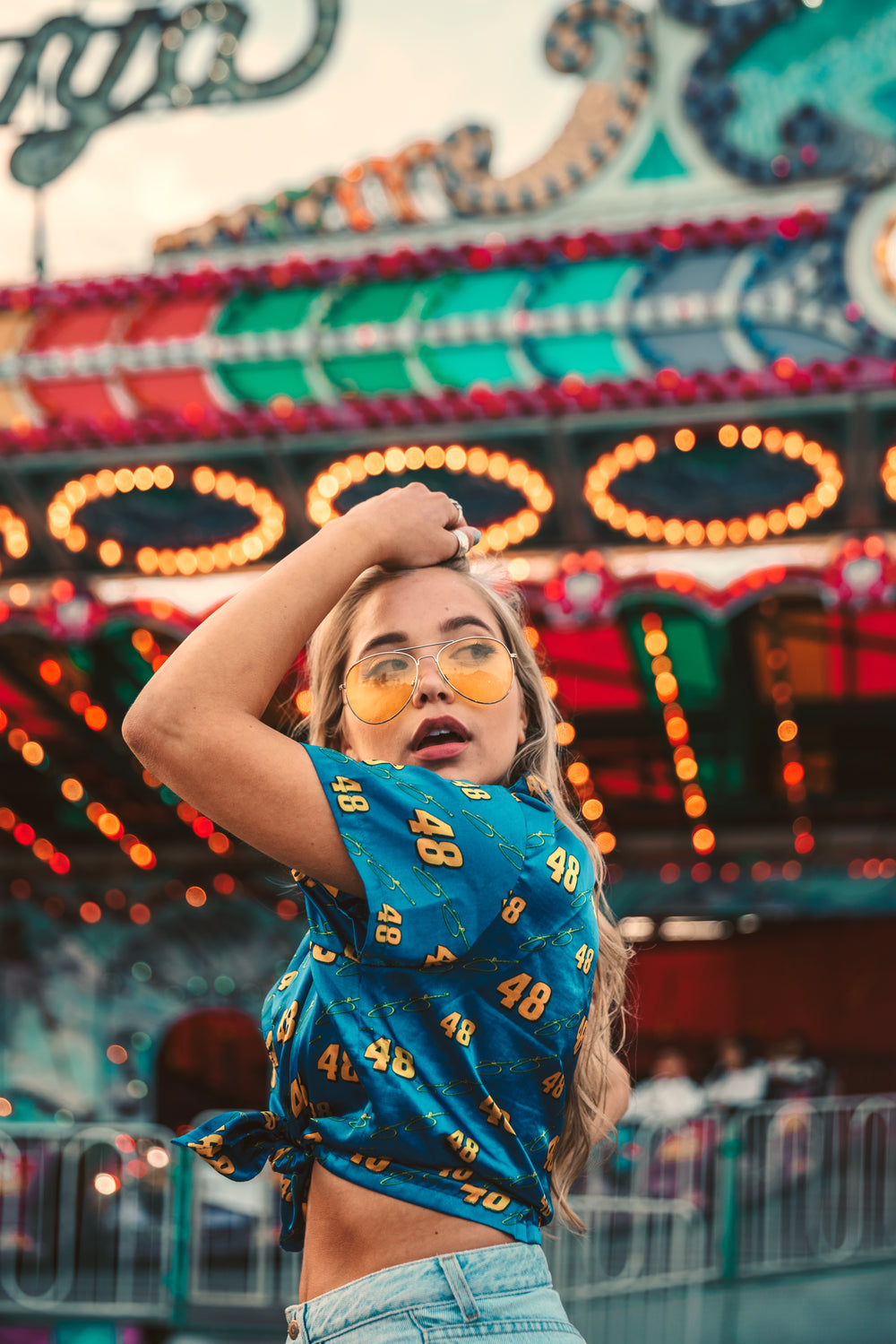 female model poses at fair