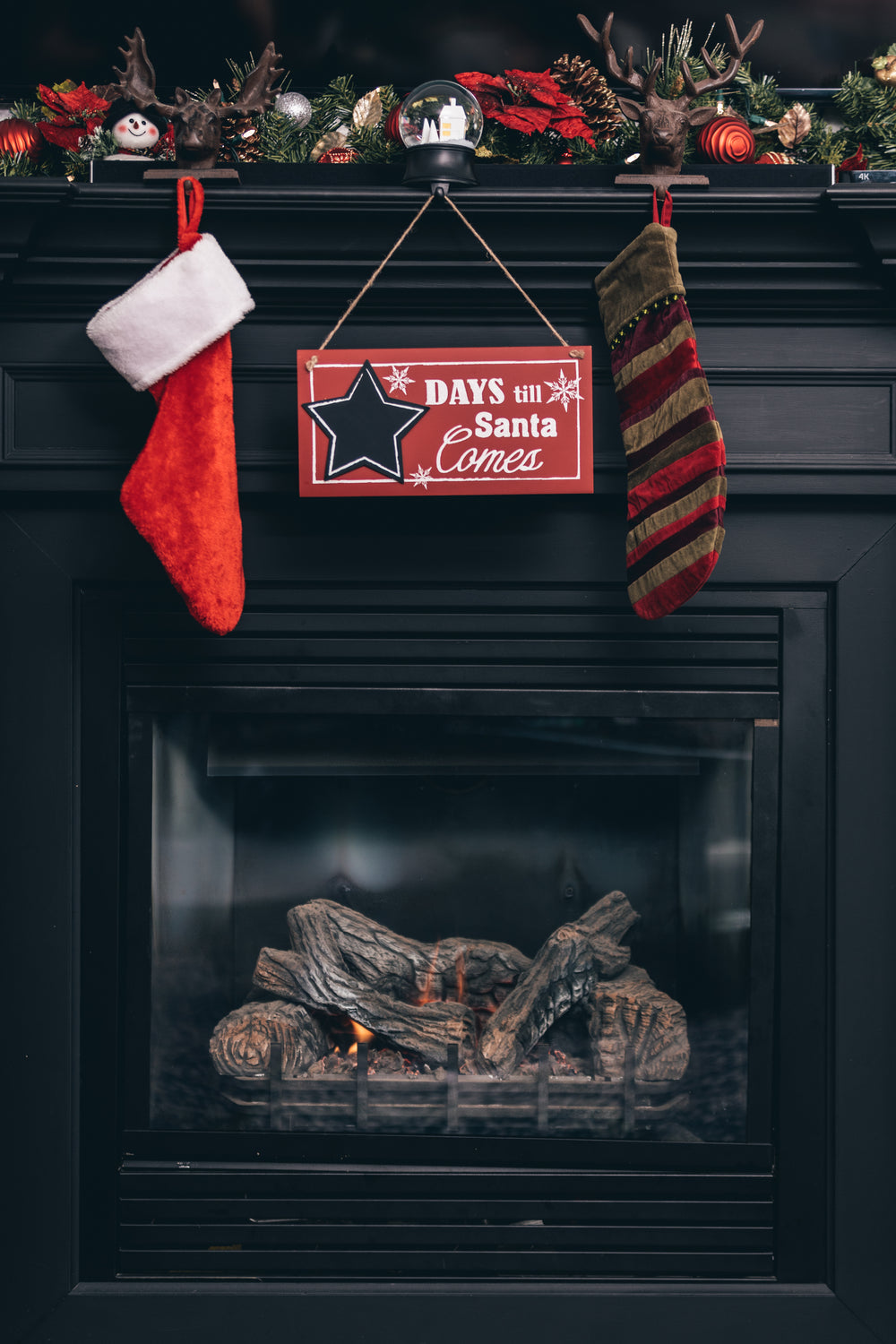 fireplace with christmas countdown sign