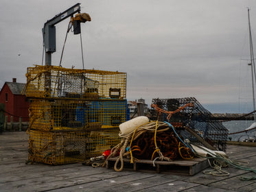 fishing wharf lobster traps and loader