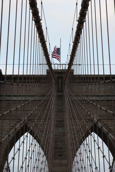 flag on suspension bridge