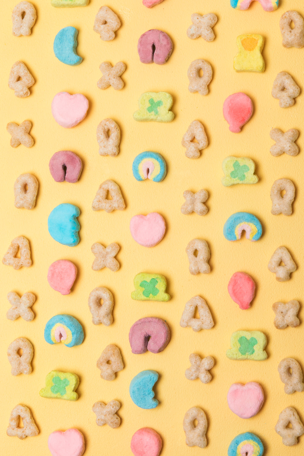 flat lay of colorful cereal