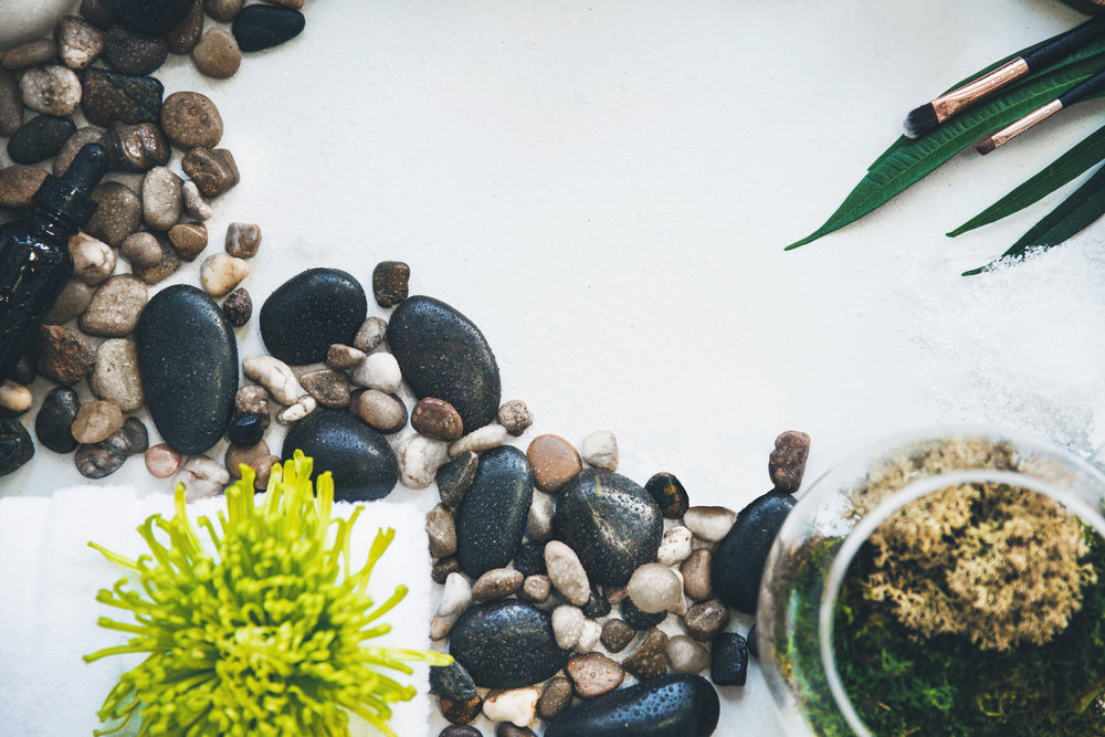 flatlay of spa decorations