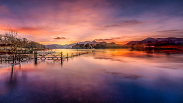 flooded fields and a purple sunset