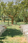 flowered wedding arch under tree
