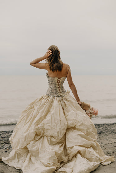 flowing skirt and beaded bodice wedding dress