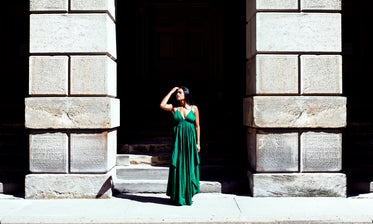 flowy green summer dress on model