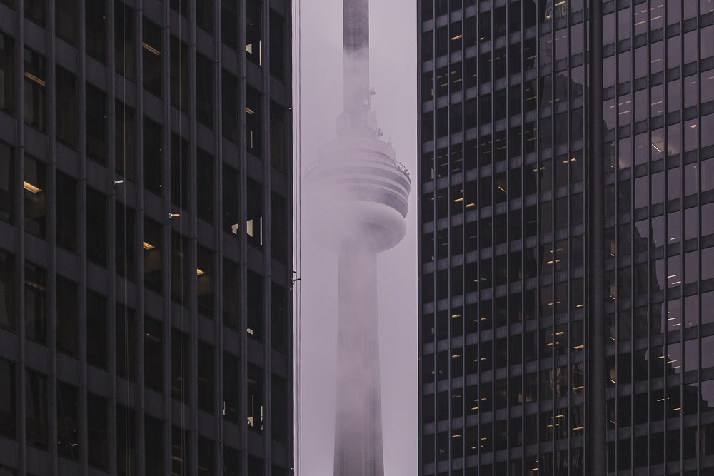 fog around downtown tower