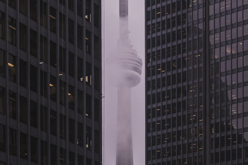 fog around downtown tower