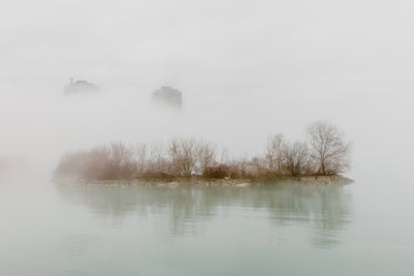fog covered city waterside