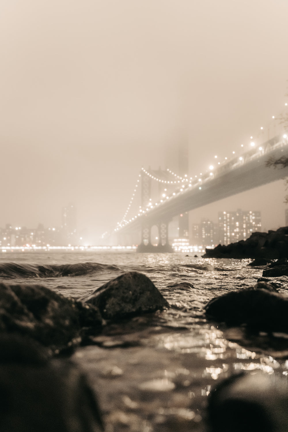 foggy city bridge