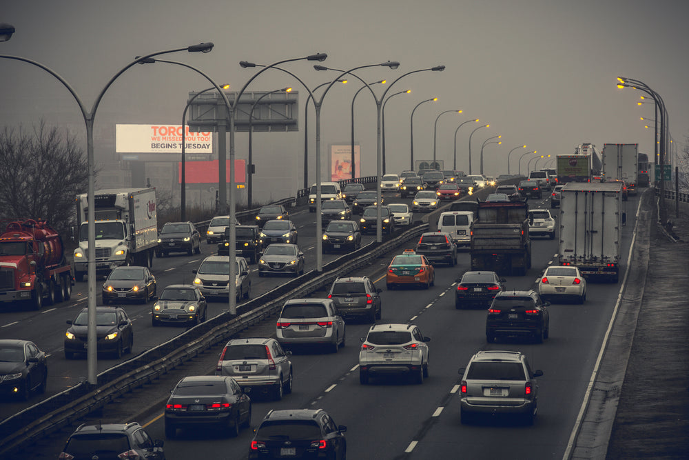 foggy city traffic