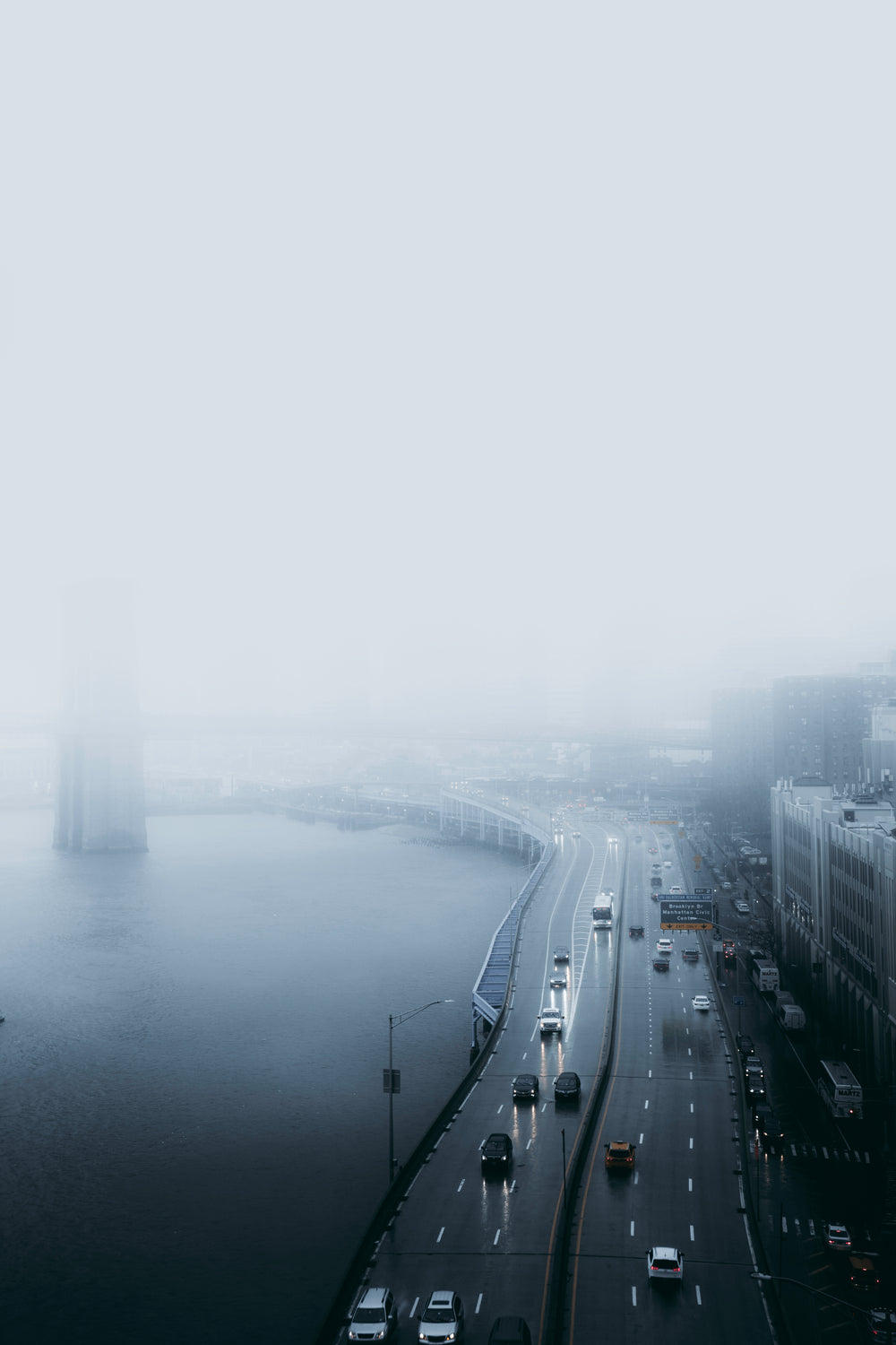 foggy oceanside city highway