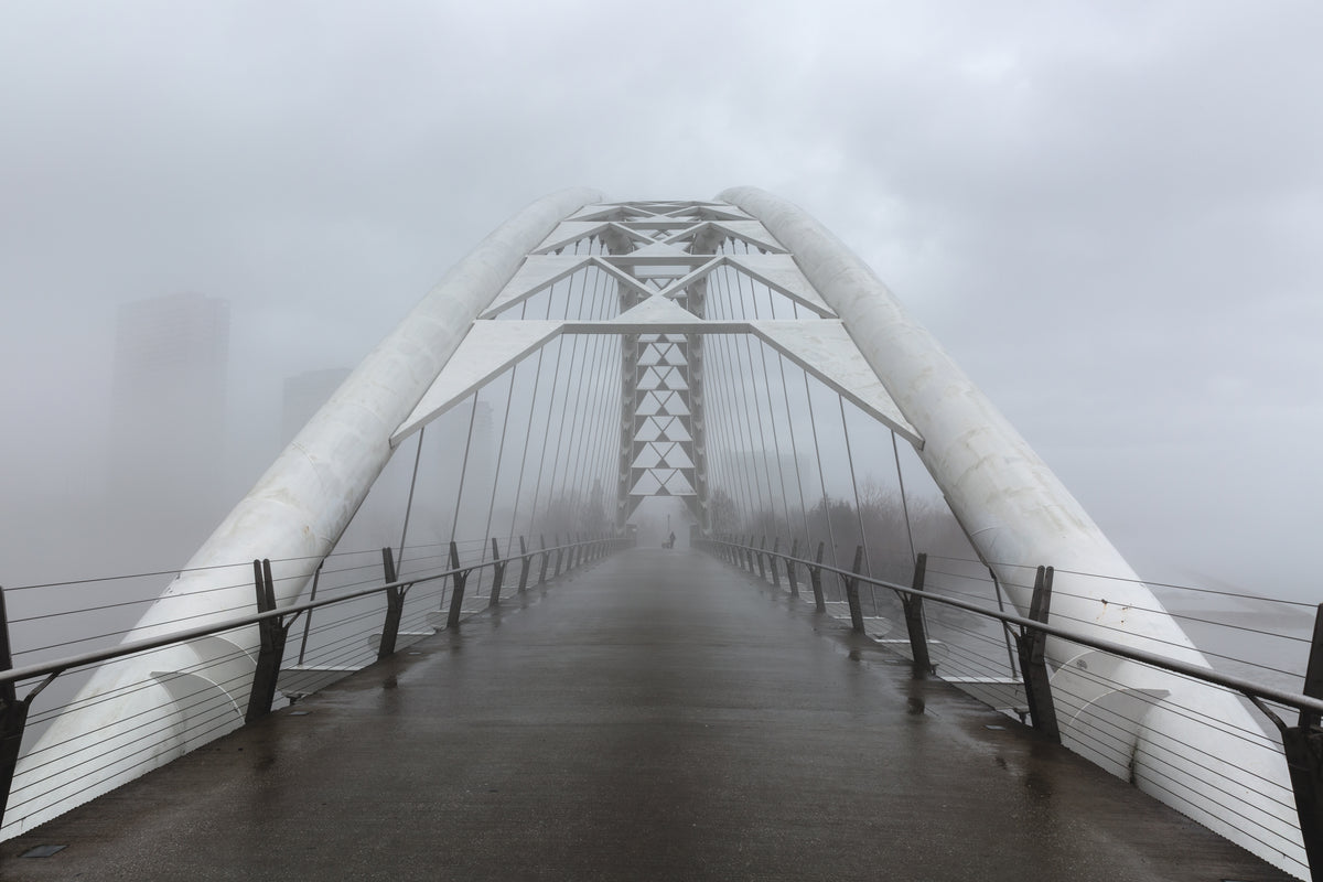 foggy walking bridge