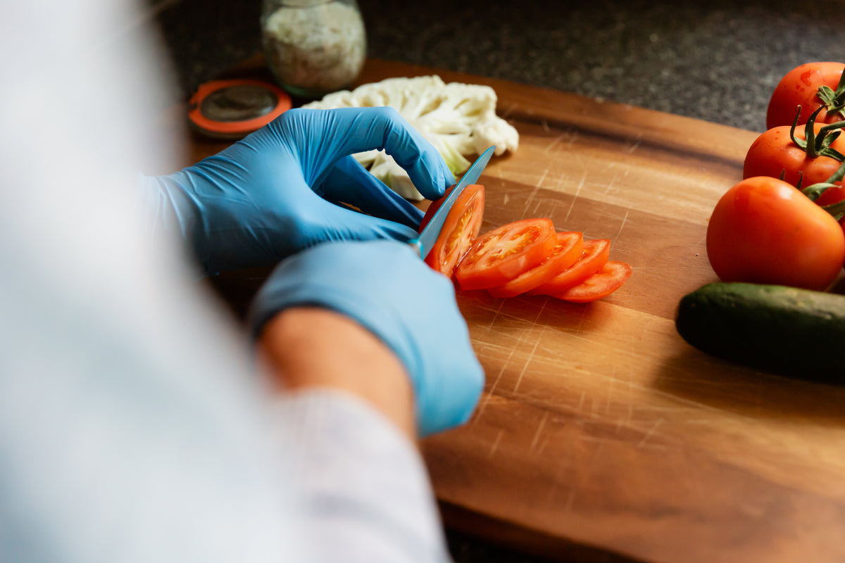 food preparation with protective gloves