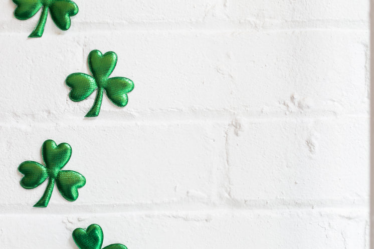 Four Three Leaf Clovers On Brick Wall