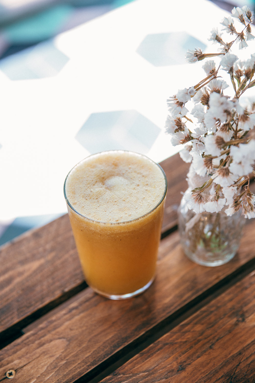 fresh juice on cafe table