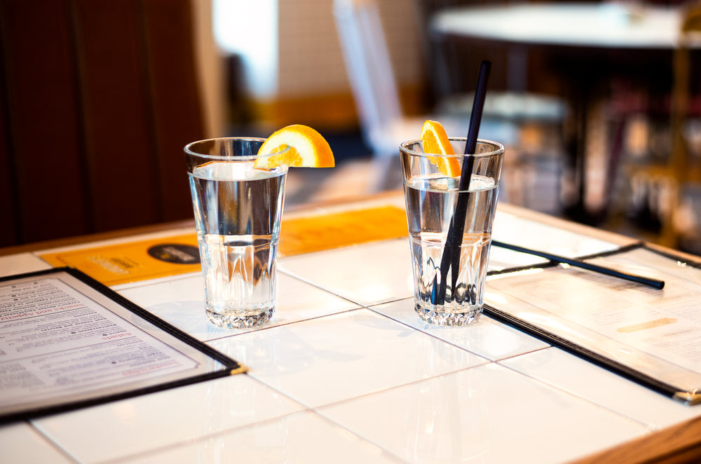 fresh water on restaurant table