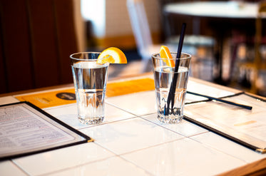 fresh water on restaurant table