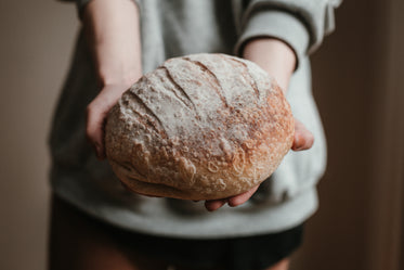 freshly baked bread in hands