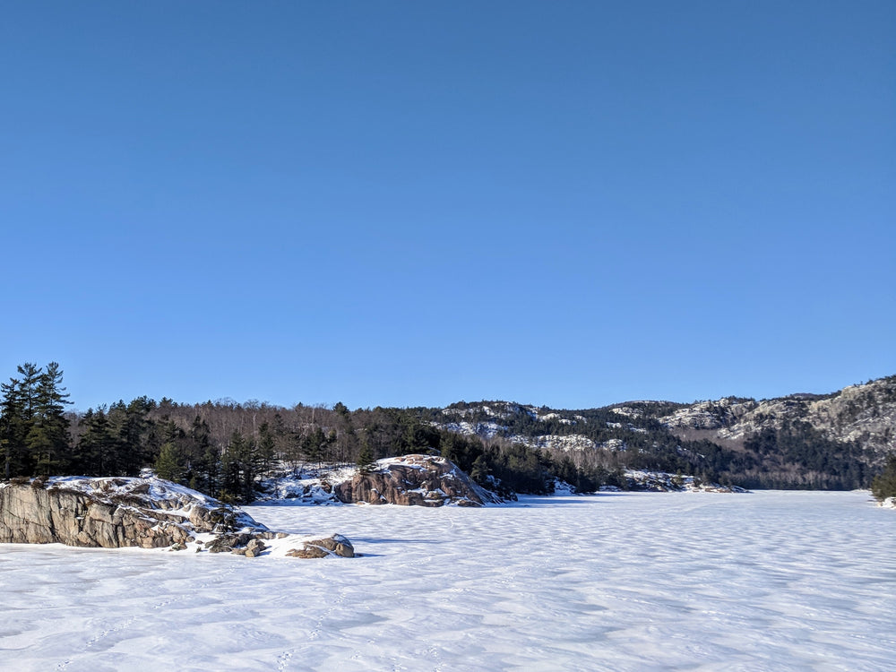 frozen lake covered in winter snow