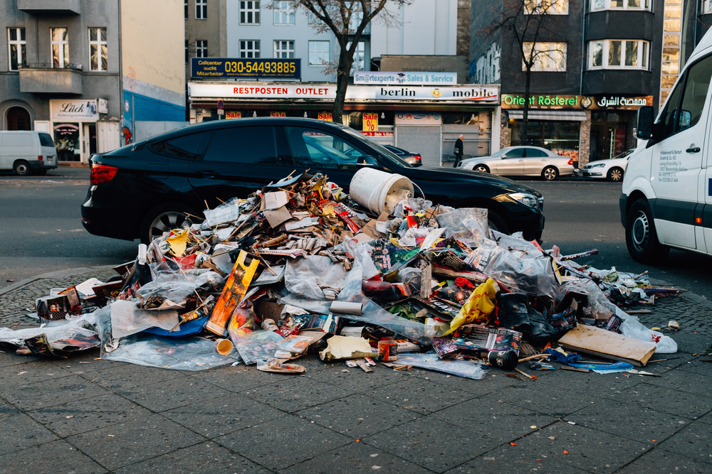 garbage piled in the city