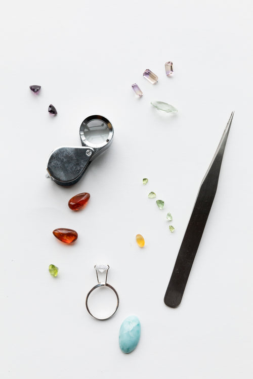 gemstones and tools flatlay