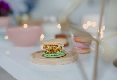 glistening lights surrounding macarons