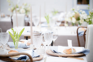 glistening wine glasses at wedding reception