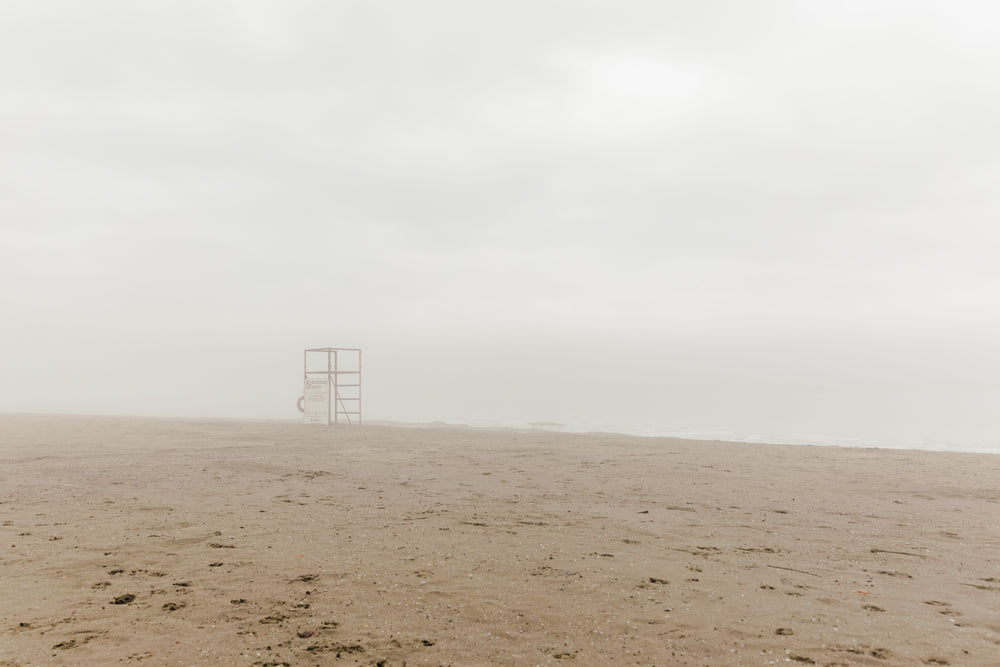 grey foggy beach