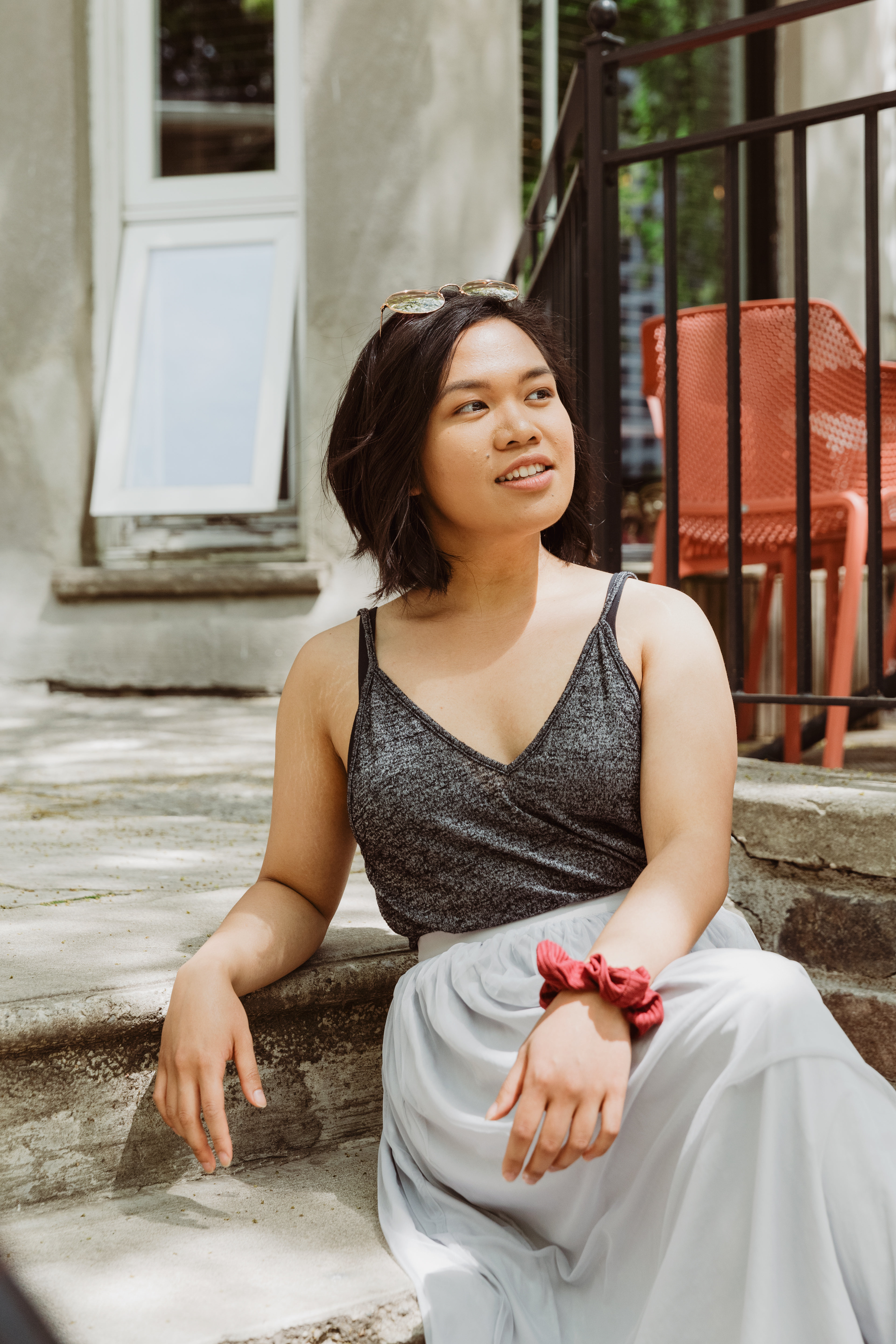 Grey Woman On Steps