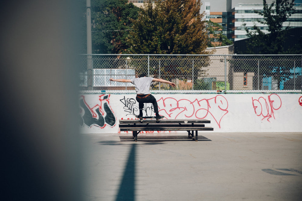 grinding the top of picnic table skateboarding