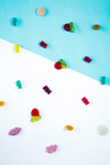 gummy candies on blue and white