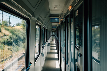 hallway of a passenger train in motion