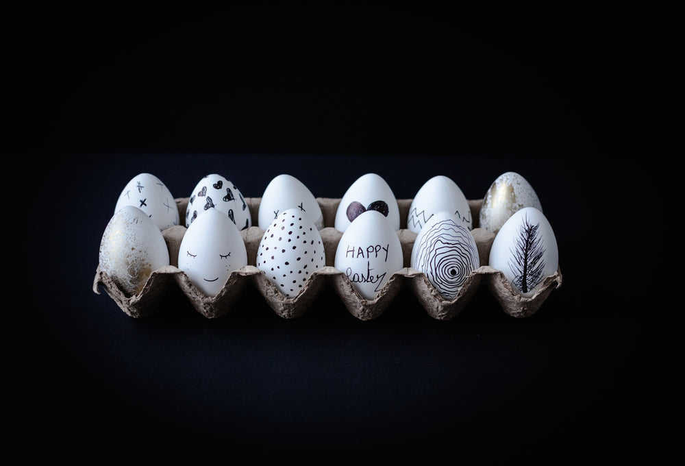 hand drawn eggs in a carton