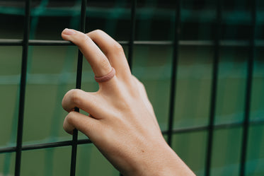 hand holding on to a black fence