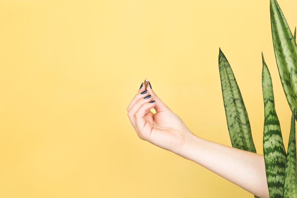 hand with ring in greenery