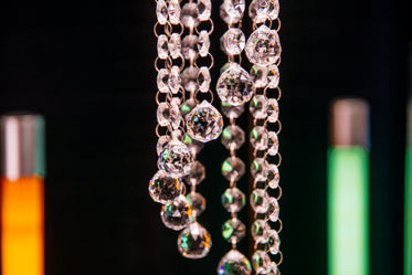 hanging crystals of chandelier