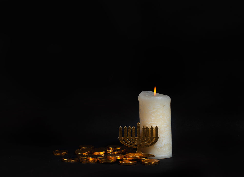 hanukkah gelt and menorah