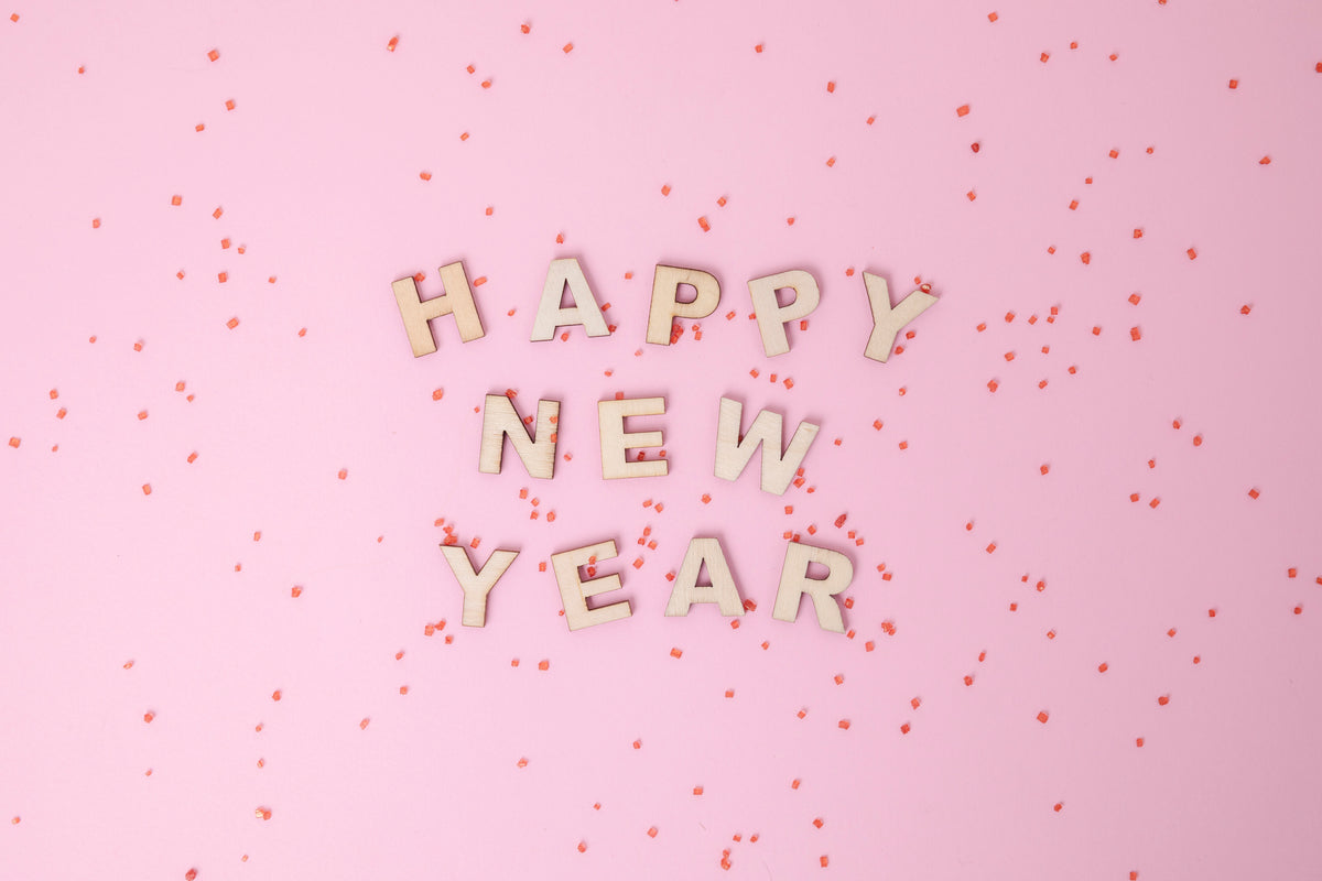 happy new year in letters and confetti