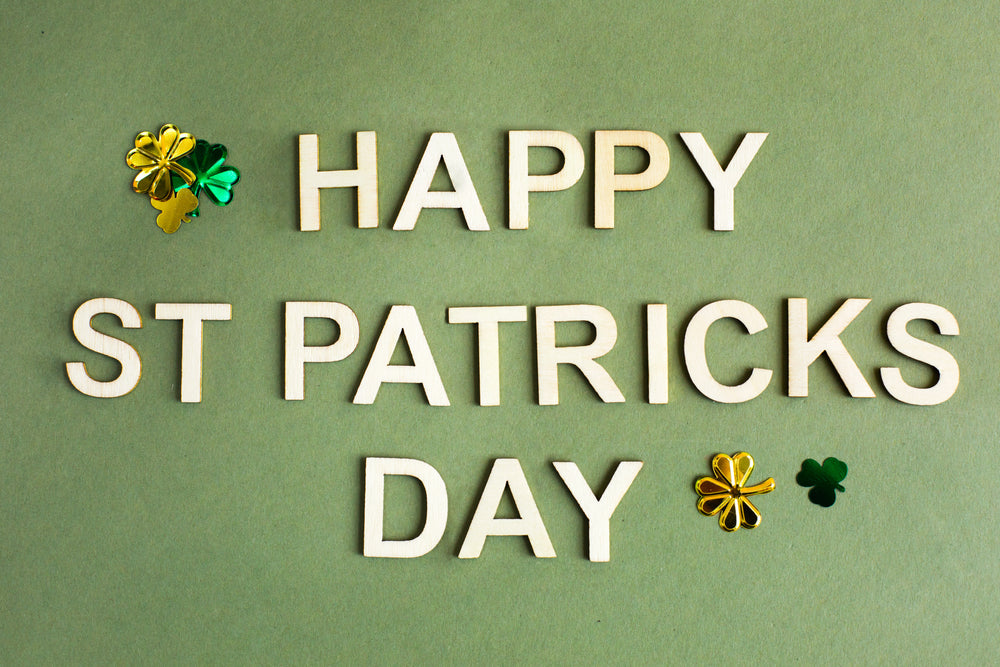 happy st. patricks day in wooden letters