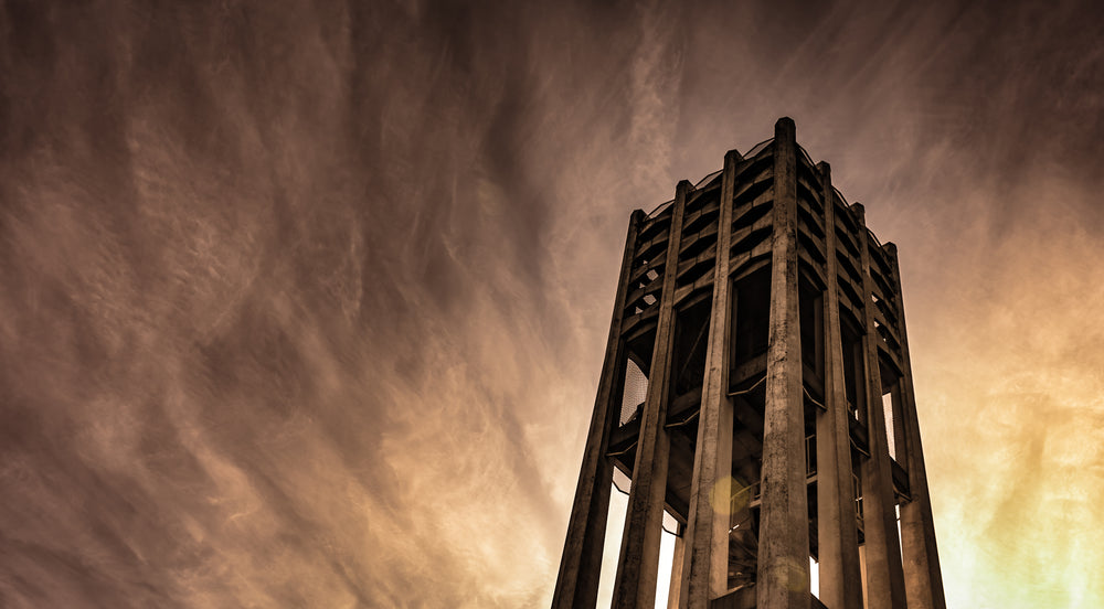 haunting view of bell tower framed by west coast sunset