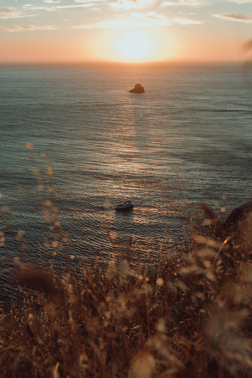 high view of a sunset over still water