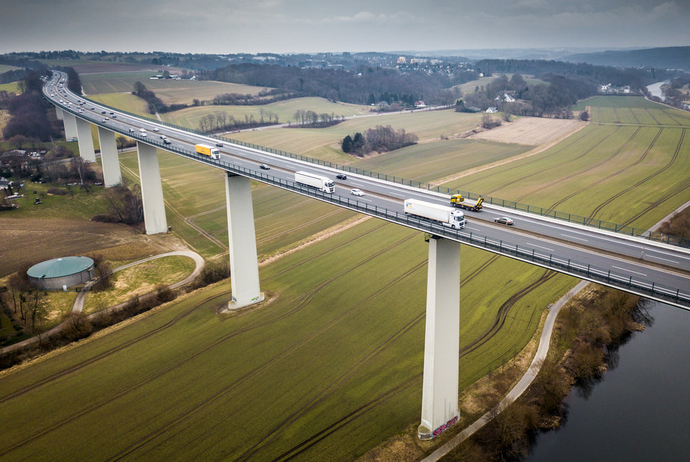 highway bridge over farmland