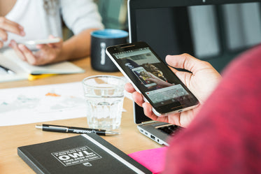 holding a smartphone at work