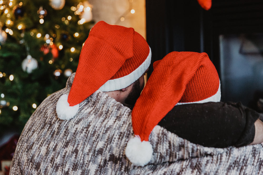 holiday hats by the fire