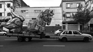 horse statue on trailer