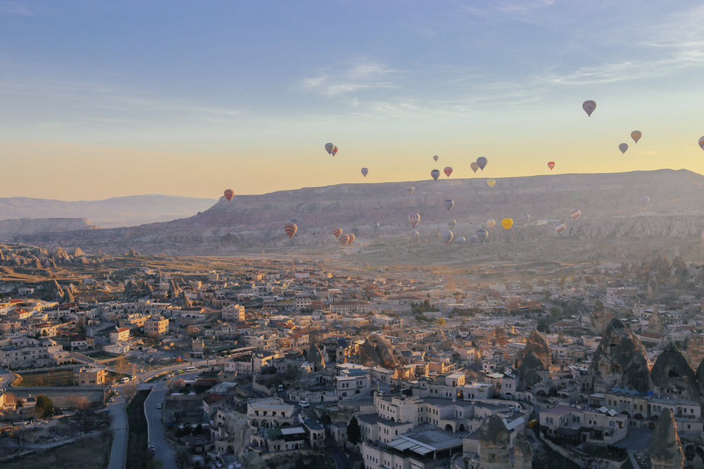 hot air balloons hovering in the sky