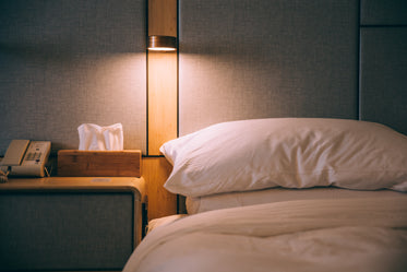 hotel bed with bamboo details