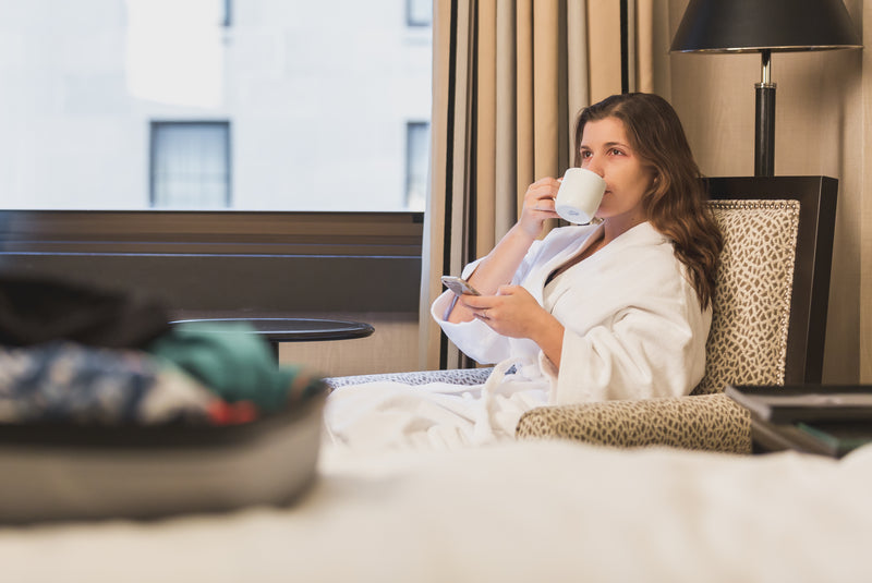 hotel room morning coffee