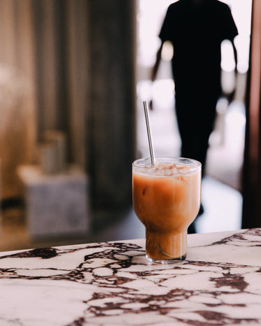 iced coffee on marble counter